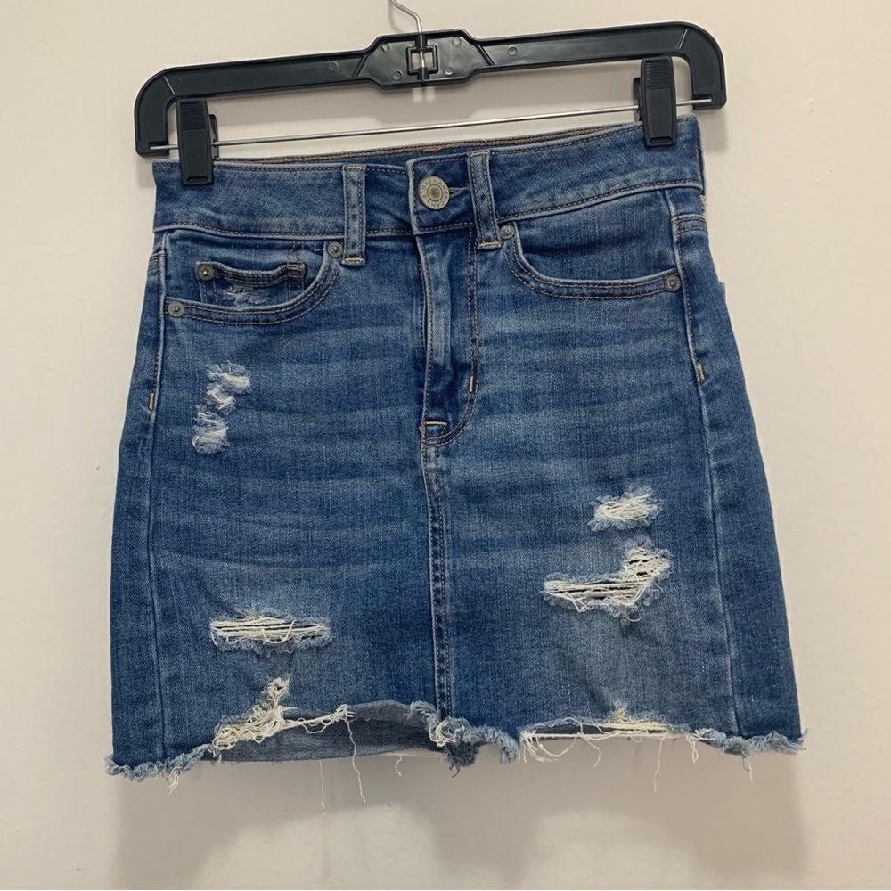 American Eagle Distressed Hi Rise Mini Super Stretch Skirt Size 00
